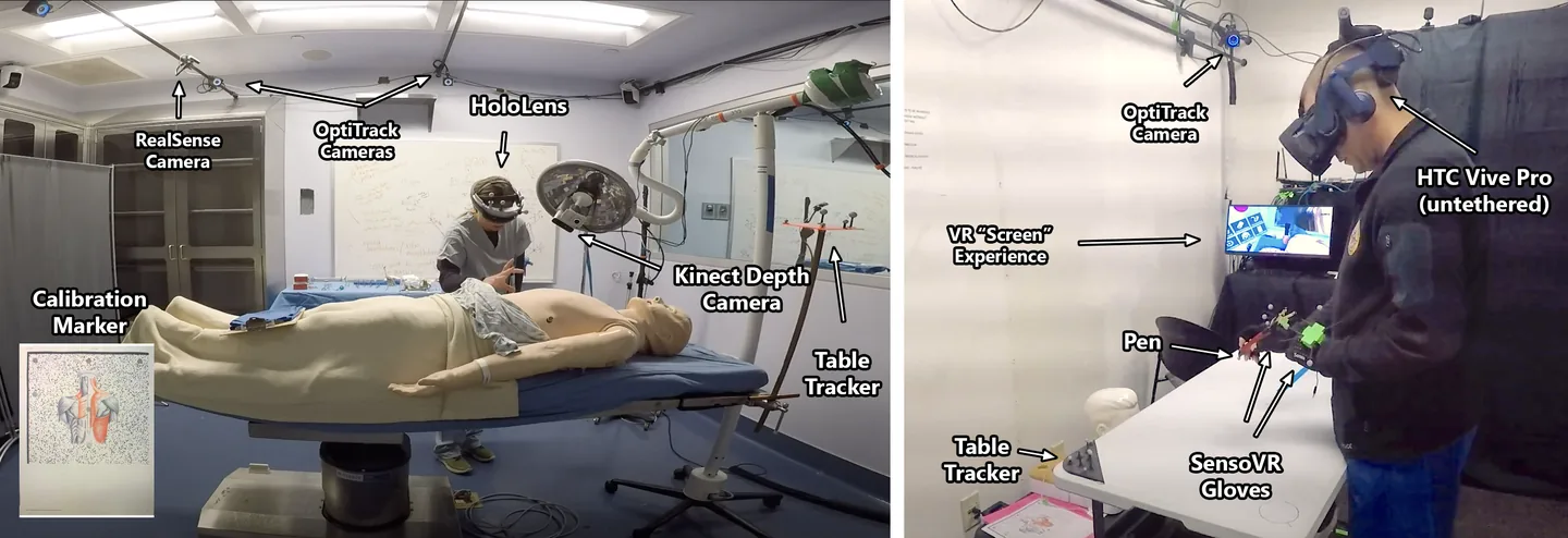 ARTEMIS evaluation showing novice in AR performing surgery and expert in VR guiding remotely