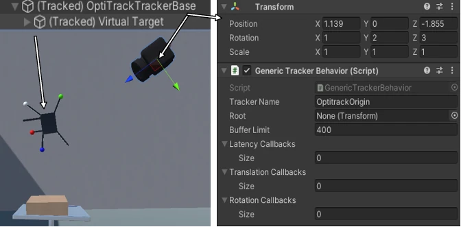 The simulated real-world VR scene with virtual OST-HMD and tracked objects